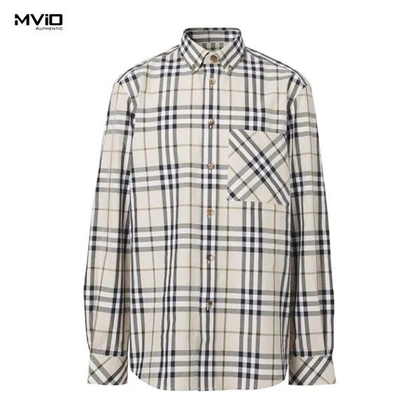  Sơ Mi Burberry Dài Tay Vàng Nhạt Túi Kẻ Check 8042838 
