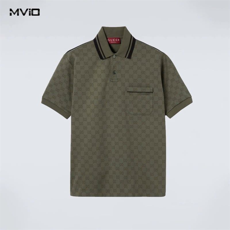 Polo Gucci Xanh Green Mono Cổ Viền Đen 806242 XJHHQ 3266 