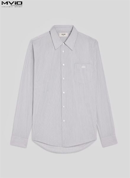  Sơ Mi Celine Dài Tay Trắng Xám Kẻ Nhỏ 2C982841W 98C2 