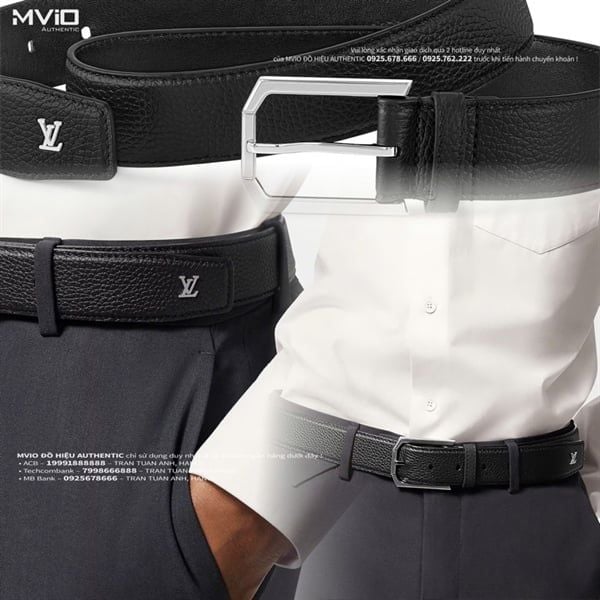  Belt Louis Vuitton Đen Da Bê Sần Logo LV Sliver M8632U 