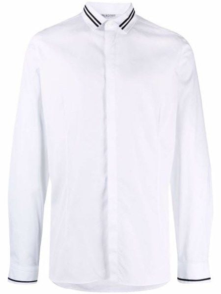  Sơ Mi Neil Barrett Trắng Dài Tay Cổ Viền Đen Bcm003C-R010C 