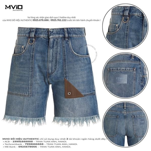  Short Fendi Xanh Tag Nâu Tua Rua FLP367AN4W 