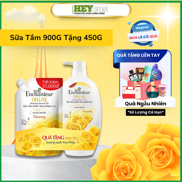  Sữa Tắm Hương Nước Hoa Dưỡng Da Enchanteur Charming 900g + Tặng kèm Túi sữa tắm 450g | HEYCOS 