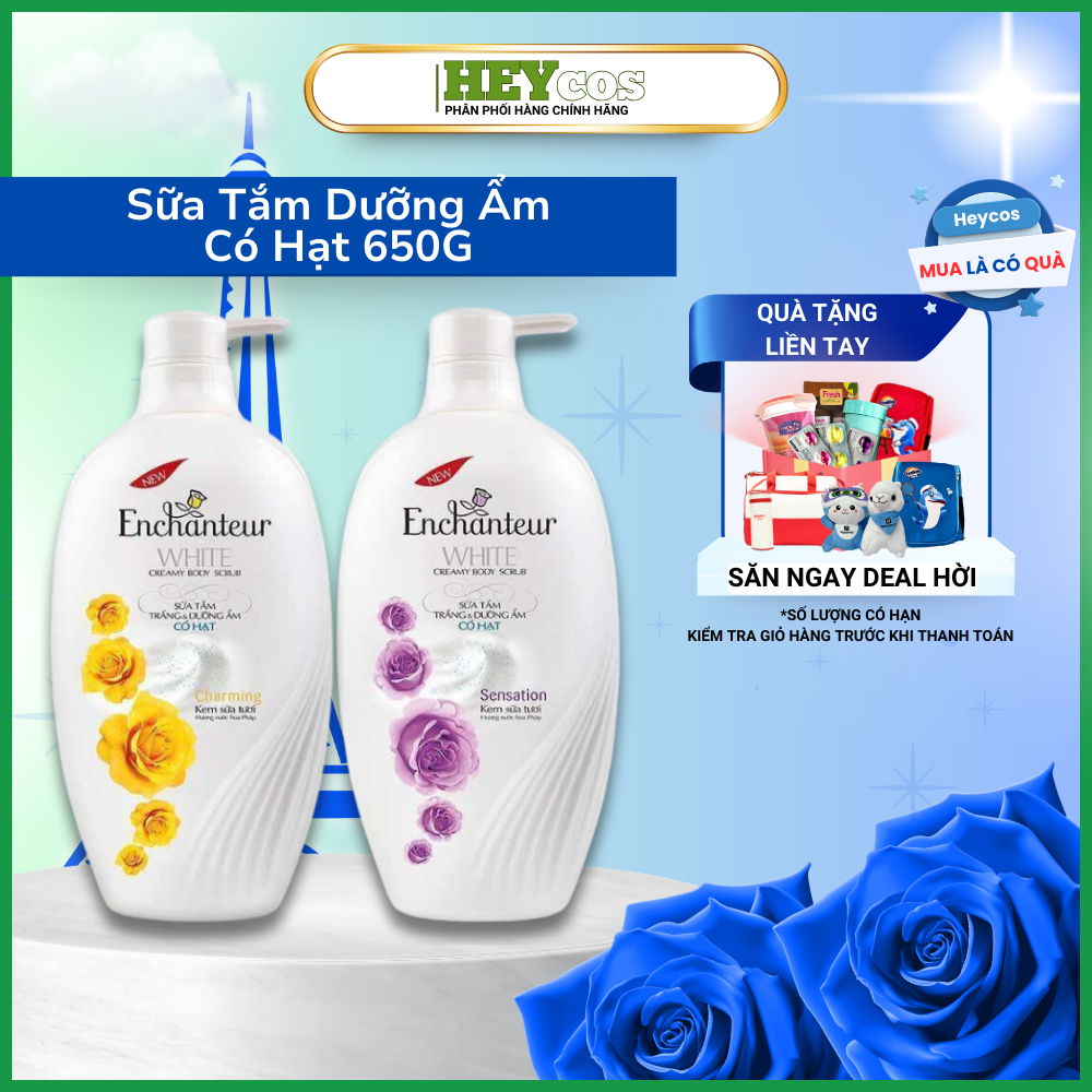  Sữa Tắm Dưỡng Ẩm Có Hạt Enchanteur  White Creamy Body Scrub 650gr | HEYCOS 