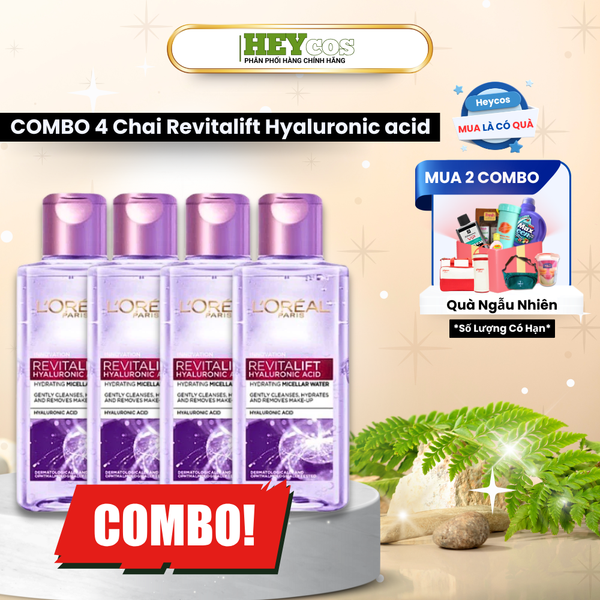  [CHÍNH HÃNG] Combo 4 Chai Nước Tẩy Trang L'Oreal Làm Sạch Sâu Cho Da Dầu/Căng Mịn Cấp Ẩm 95ml 