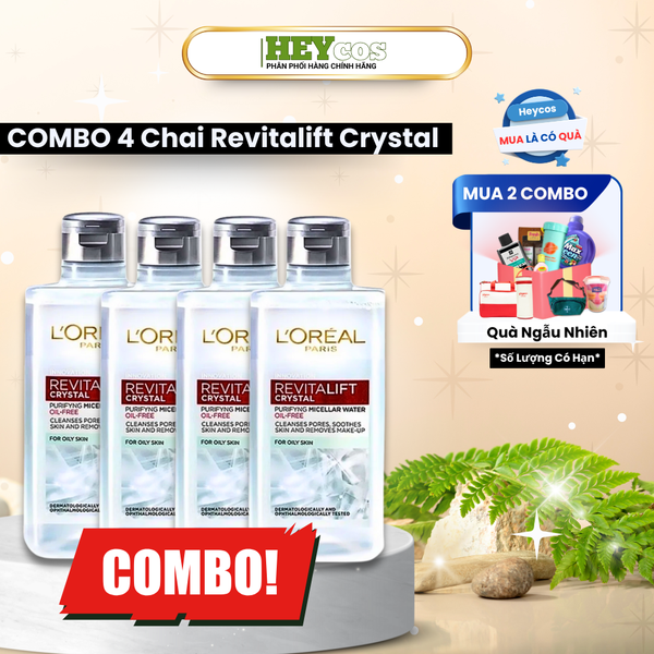  [CHÍNH HÃNG] Combo 4 Chai Nước Tẩy Trang L'Oreal Làm Sạch Sâu Cho Da Dầu/Căng Mịn Cấp Ẩm 95ml 