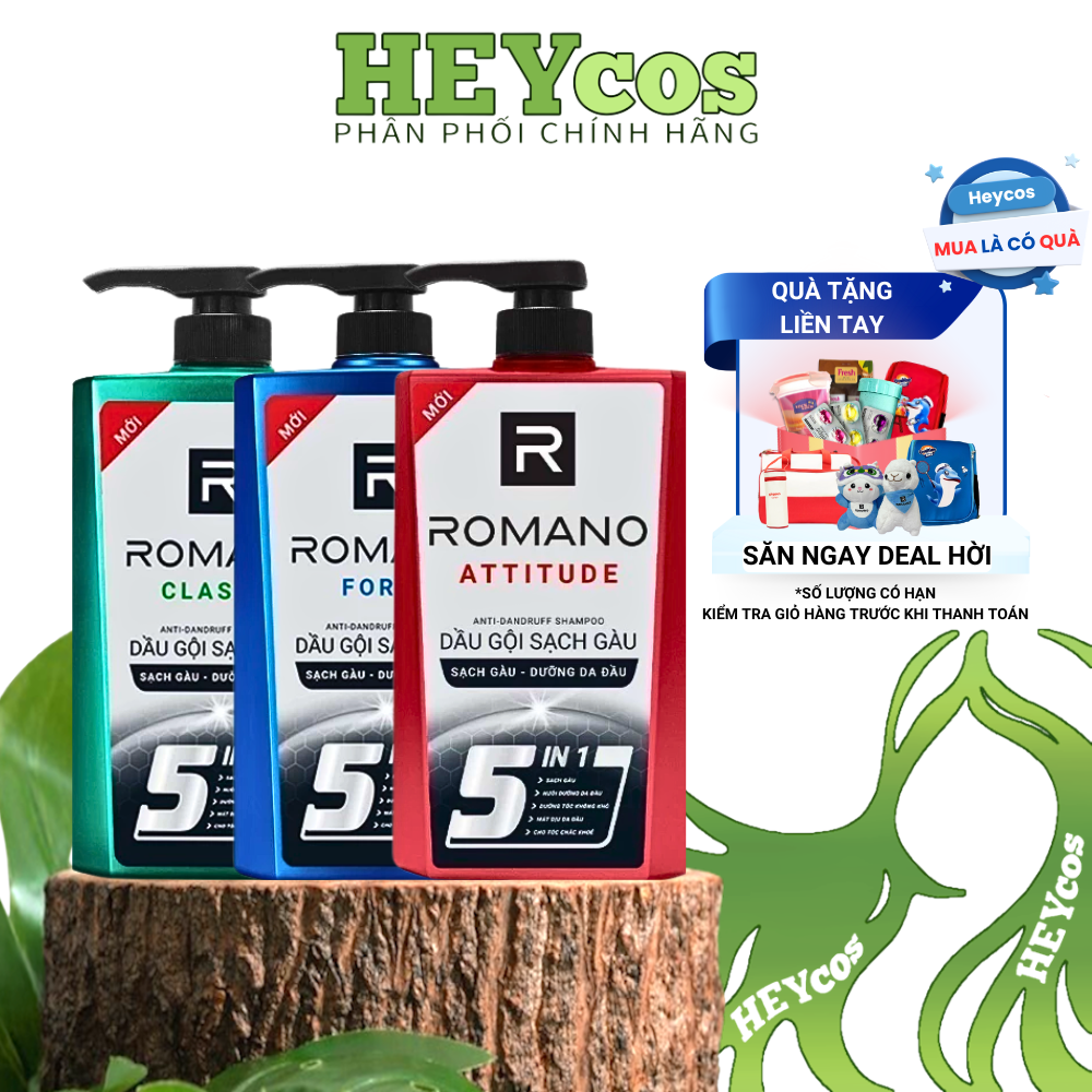 Dầu Gội Nam Sạch Gàu 5in1 Romano Hương Nước Hoa Nam Classic/ Force/ Attitude 650g