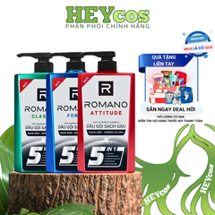 Dầu Gội Nam Sạch Gàu 5in1 Romano Hương Nước Hoa Nam Classic/ Force/ Attitude 650g