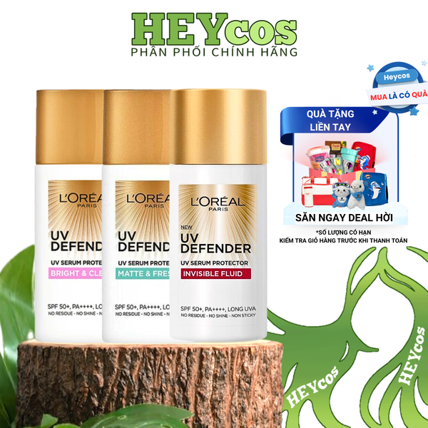  Kem chống nắng x20 thoáng da mỏng nhẹ L'Oreal Paris UV Defender Serum 50ml SPF 50++ | HEYCOS 