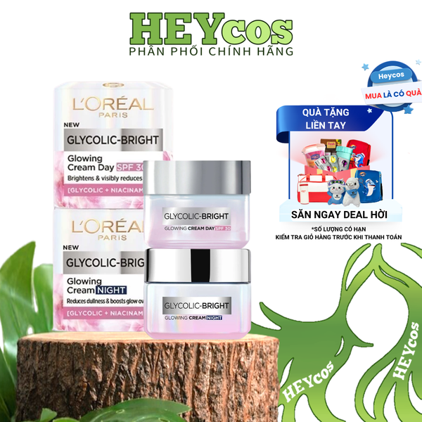  Kem Dưỡng L'Oreal Paris Glycolic-Bright 50ml - Mờ Thâm Nám, Sáng Da Ban Ngày SPF 17 / Ban Đêm 