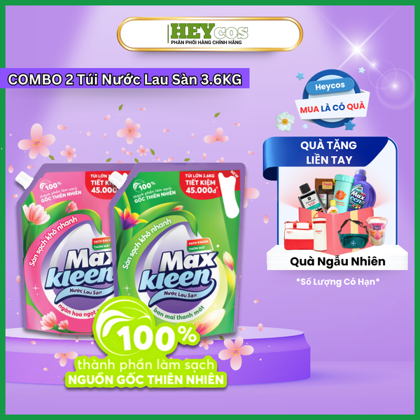 [CHÍNH HÃNG] Combo 2 túi nước lau sàn MaxKleen 3.6kg – Hương Ban Mai/Ngàn Hoa 