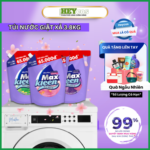  Túi Nước Giặt Xả MaxKleen 3.8kg Hương Nước hoa huyền diệu/ Hoa nắng/ Vườn sớm mai | HEYCOS 