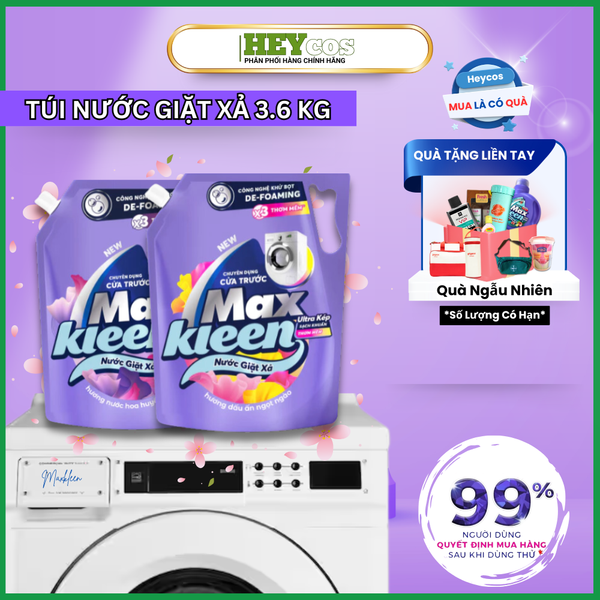  Túi Nước Giặt Xả MaxKleen 3.6kg Chuyên Dụng Cửa Trước – Hương Nước Hoa Huyền Diệu | HEYCOS 