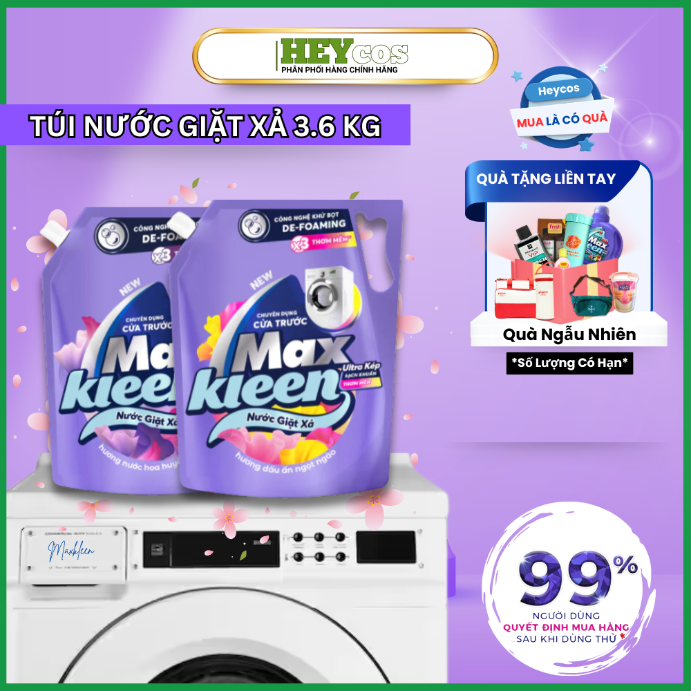  Túi Nước Giặt Xả MaxKleen 3.6kg Chuyên Dụng Cửa Trước – Hương Nước Hoa Huyền Diệu | HEYCOS 