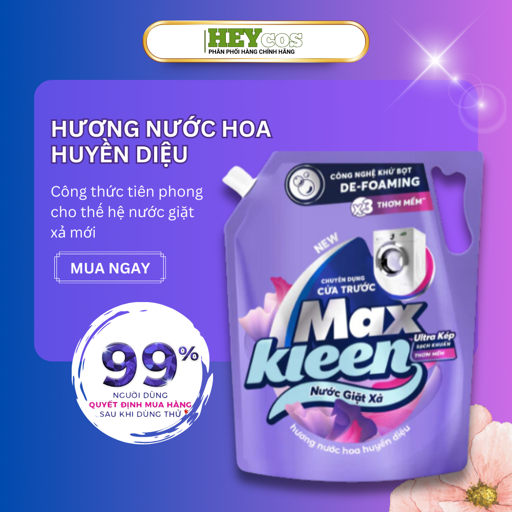  Túi Nước Giặt Xả MaxKleen 3.6kg Chuyên Dụng Cửa Trước – Hương Nước Hoa Huyền Diệu | HEYCOS 
