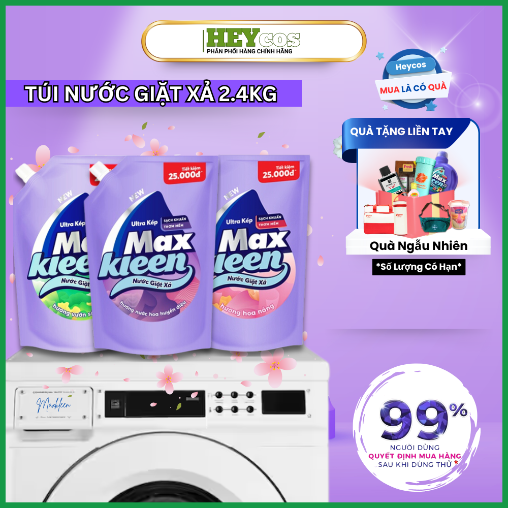 Túi Nước Giặt Xả MaxKleen Hương Vườn Sớm Mai/Hoa Huyền Diệu/Hoa Nắng 2,4kg |HEYCOS