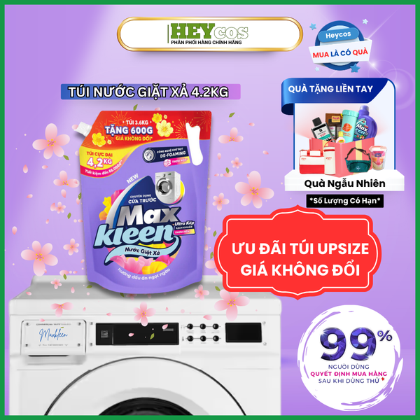  Túi CỰC ĐẠI Nước Giặt Xả MaxKleen Chuyên Dụng Cửa Trước 4.2kg Hương Dấu ấn ngọt ngào |HEYCOS 