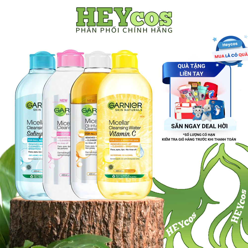 Nước Tẩy Trang Làm Sạch Sâu Dịu Nhẹ Cho Mọi Loại Da - Garnier Micellar Cleansing Water 400ml|HEYCOS