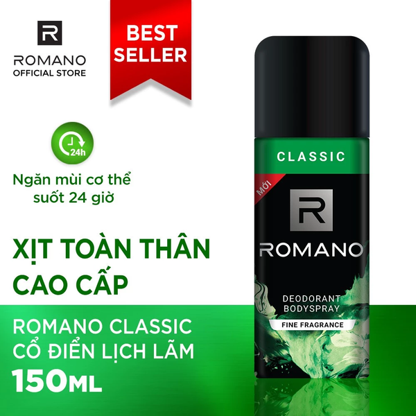  Xịt Khử Mùi Toàn Thân Ngăn Mồ Hôi Và Mùi Cơ Thể Romano 150ml |HEYCOS 