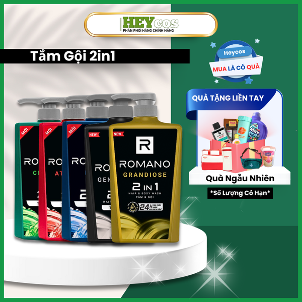  Tắm Gội 2 Trong 1 Hương Nước Hoa Romano 2in1 650g/180g | HEYCOS 