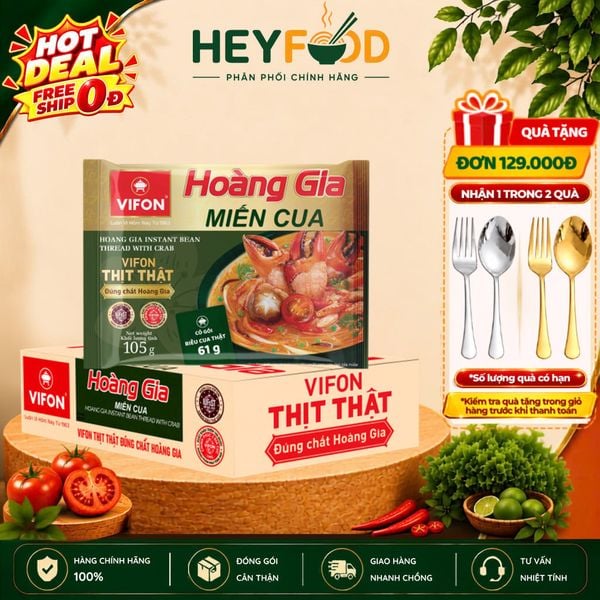  Thùng 18 Gói Miến Cua HOÀNG GIA VIFON 105gr/gói - Có Túi Thịt Cua Thật Nguyên Chất 
