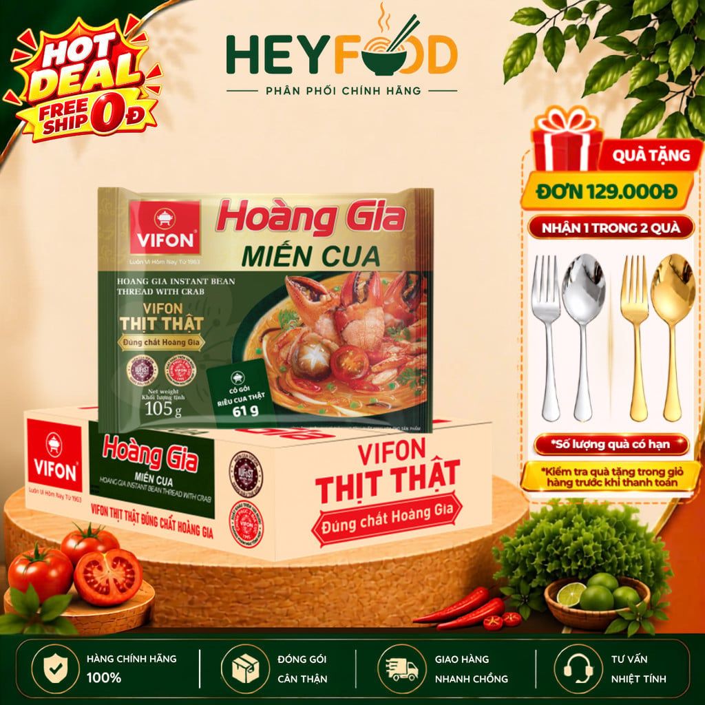  Thùng 18 Gói Miến Cua HOÀNG GIA VIFON 105gr/gói - Có Túi Thịt Cua Thật Nguyên Chất 