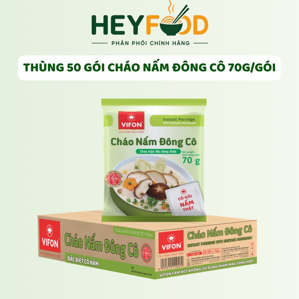  Thùng 50 Gói Cháo Thịt Gà/Bằm/Cháo Sườn/Nấm Đông Cô/Trứng Muối/Thịt Bò VIFON - Thịt Thật 70g/Gói 