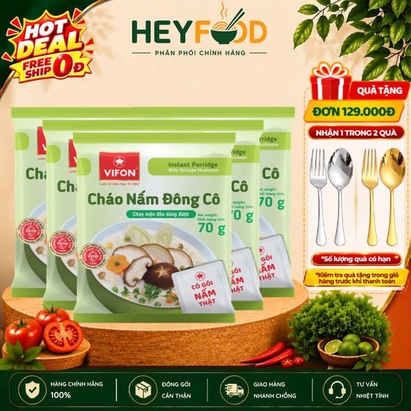  Combo 3 Gói/Combo 5 Gói Cháo Nấm Đông Cô VIFON 70gr/Gói 
