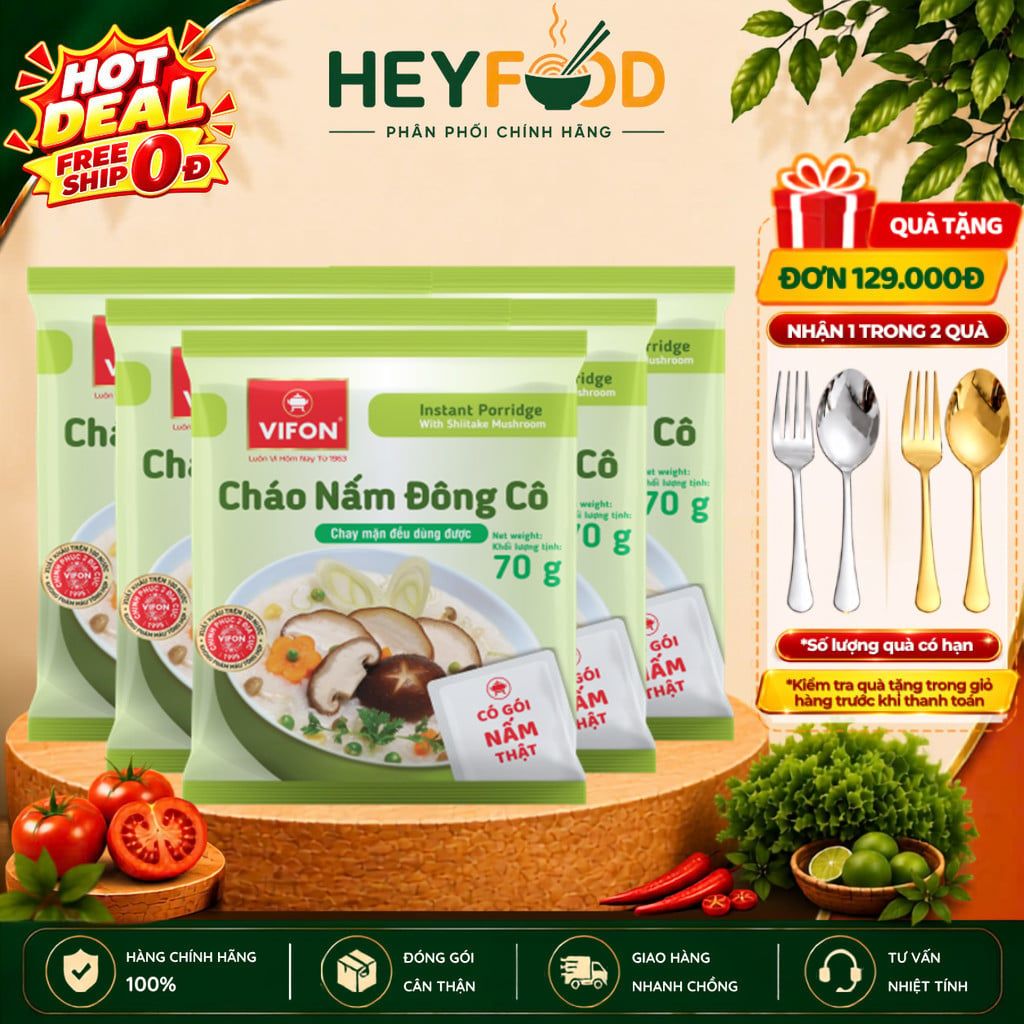 Combo 3 Gói/Combo 5 Gói Cháo Nấm Đông Cô VIFON 70gr/Gói 