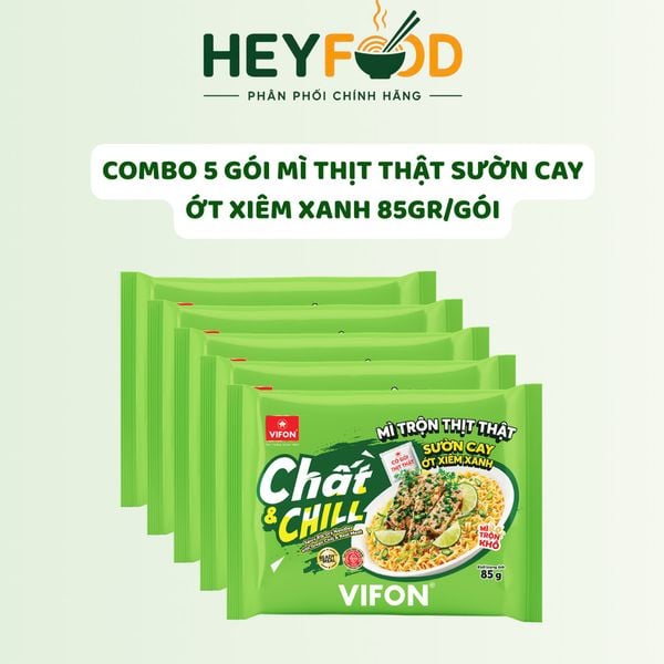  Combo 5 Gói Mì Trộn Thịt Thật Sườn Cay Ớt Xiêm Xanh VIFON 85gr - Đậm Vị, Tiện Lợi 