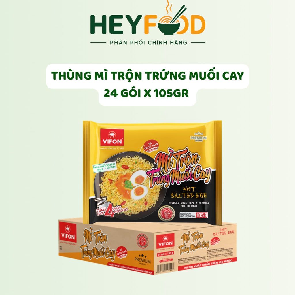  Thùng 24 Gói Mì Nấu Mì Trộn Trứng Muối Cay VIFON 105g/Gói 