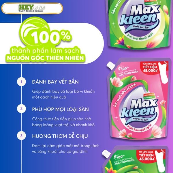  Combo 2 Túi Nước Lau Sàn MaxKleen 3.6kgx2 – Hương Ban Mai/Ngàn Hoa 