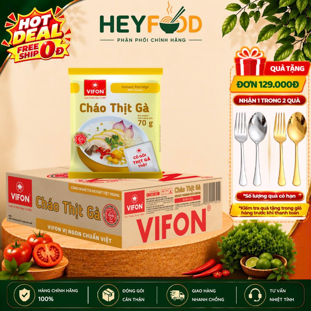 Thùng 50 Gói Cháo Thịt Gà VIFON - Có Gói Thịt Thật 