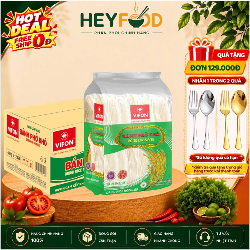  Thùng 12 Gói Bánh Phở Khô Bông Lúa Vàng VIFON - 400gr/gói 