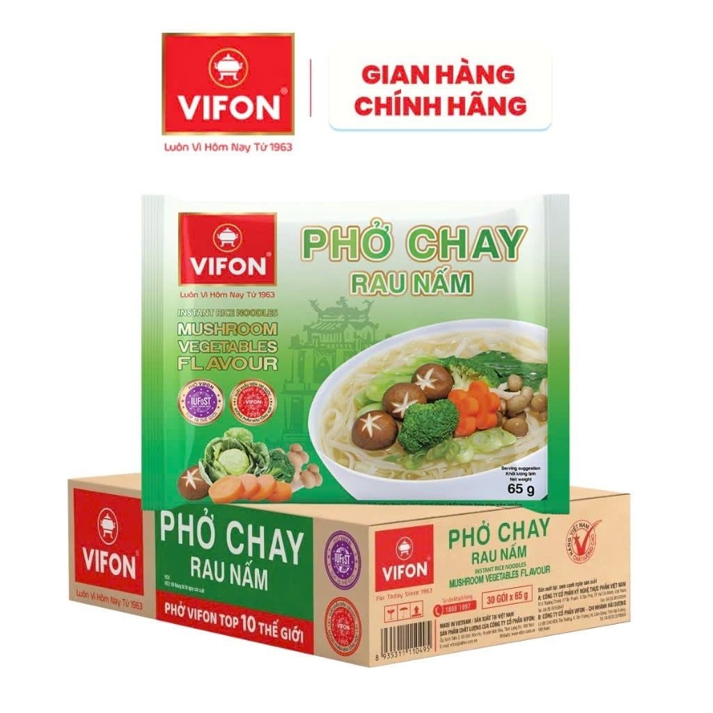  Combo 3 Gói/Combo 5 Gói Phở Chay Rau Nấm VIFON 65g/Gói 