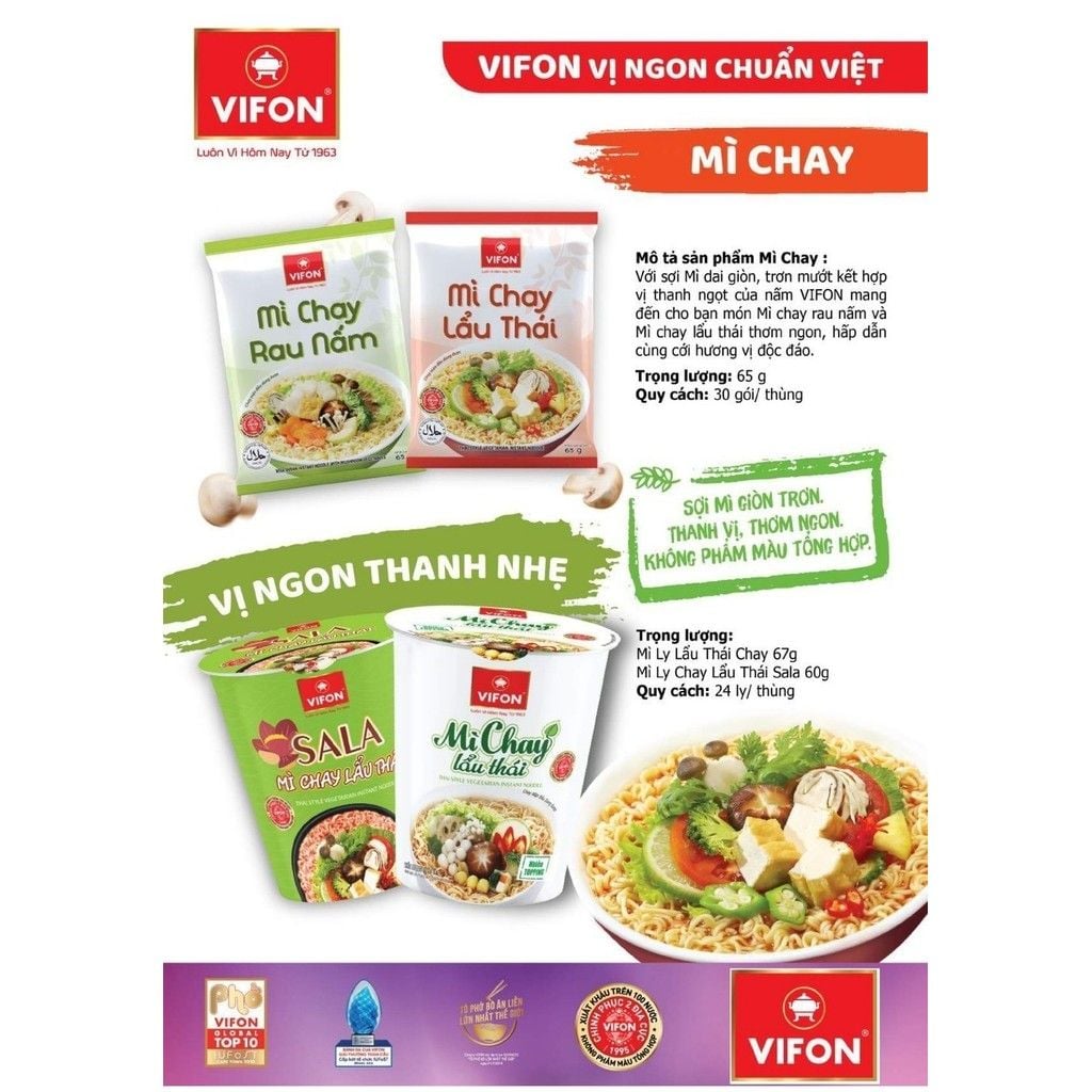 [CHÍNH HÃNG] Thùng 30 Gói Mì Chay Rau Nấm VIFON 65g Vị Ngon Thanh Nhẹ Không Phẩm Màu Tổng Hợp 