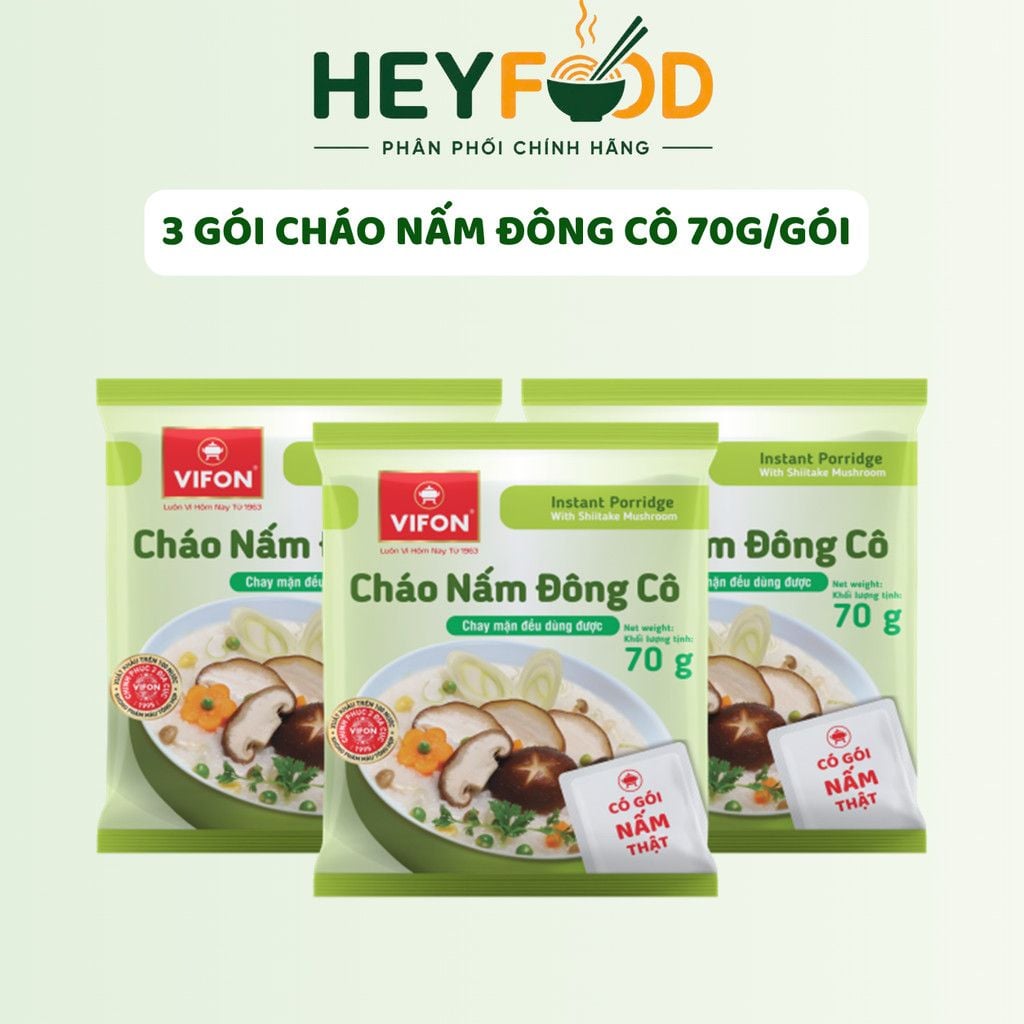  Combo 3 Gói/Combo 5 Gói Cháo Nấm Đông Cô VIFON 70gr/Gói 