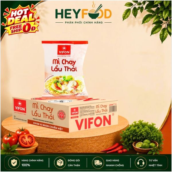  [CHÍNH HÃNG] Thùng 30 Gói Mì Chay Lẩu Thái/ Rau Nấm VIFON - Sợi Mì Giòn Trơn, Thơm Ngon 65g/Gói 