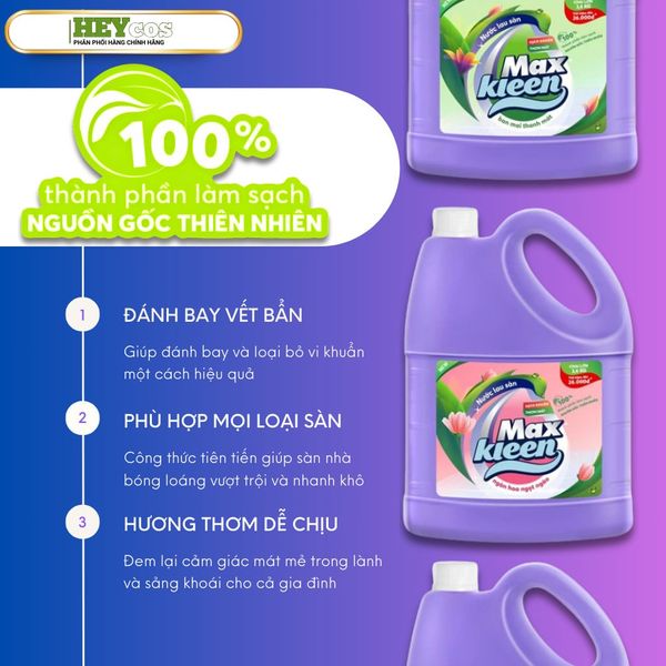  Chai Nước Lau Sàn MaxKleen 3.6kg -  Sạch Khuẩn, Thơm Mát 