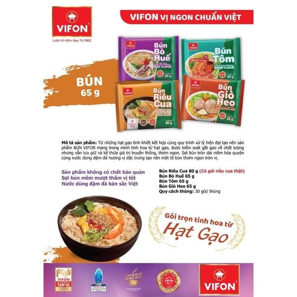 Combo 5 Gói Bún Riêu Cua VIFON 80g - Có Gói Riêu Cua Thật Sợi Bún Dai Mềm 