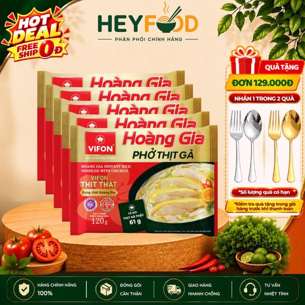  Combo 5 Gói Phở Thịt Gà HOÀNG GIA VIFON 120g/Gói - Có Gói Sốt Thịt Thật 