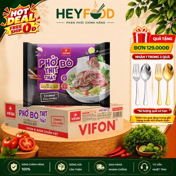  Thùng 20 Gói Phở Thịt Thật VIFON 90g - Vị Bò Có Gói Thịt Nguyên Chất 24g 