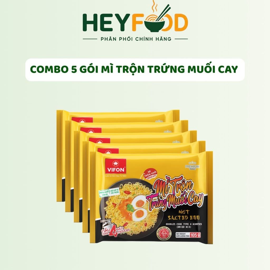  Combo 5 Gói Mì Nấu Mì Trộn Trứng Muối Cay VIFON - 105g/Gói 