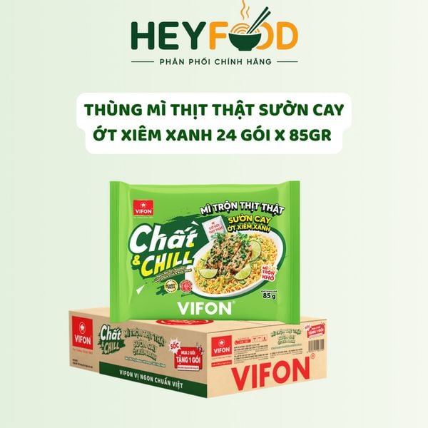  Thùng 24 Gói Mì Trộn Thịt Thật Sườn Cay Ớt Xiêm Xanh VIFON 85gr - Đậm Vị, Tiện Lợi 