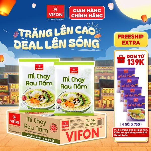  [CHÍNH HÃNG] Thùng 30 Gói Mì Chay Lẩu Thái/ Rau Nấm VIFON - Sợi Mì Giòn Trơn, Thơm Ngon 65g/Gói 