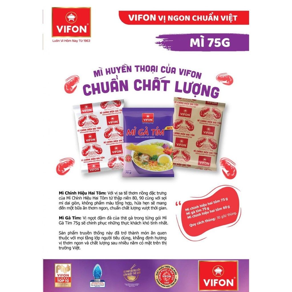  Thùng 30 Gói Mì Gà Tím VIFON 75g/Gói - Hương Vị Đậm Đà Truyền Thống 