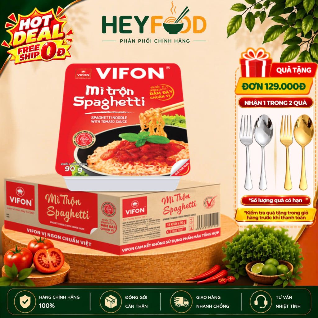  Thùng 18 Khay Mì Trộn Spaghetti VIFON 90g/Khay 