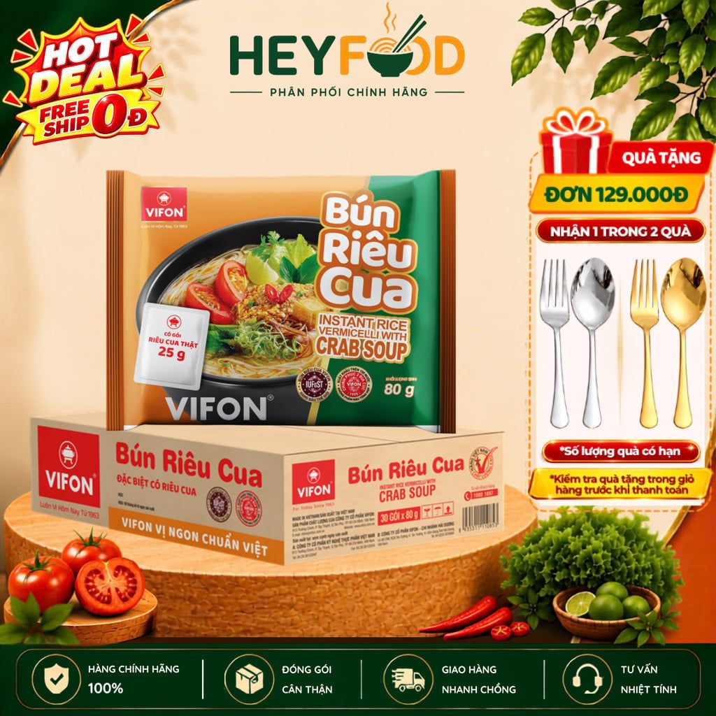  Thùng 30 Gói Bún Riêu Cua VIFON 80g - Có Gói Riêu Cua Thật Sợi Bún Dai Mềm 