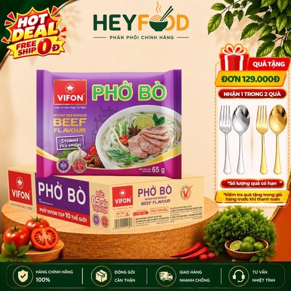  Thùng 30 Gói Phở Vifon Ăn Liền Vị Bò 65g - Sợi Dai Nước Dùng Đậm Đà 