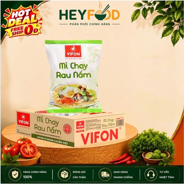  [CHÍNH HÃNG] Thùng 30 Gói Mì Chay Rau Nấm VIFON 65g Vị Ngon Thanh Nhẹ Không Phẩm Màu Tổng Hợp 